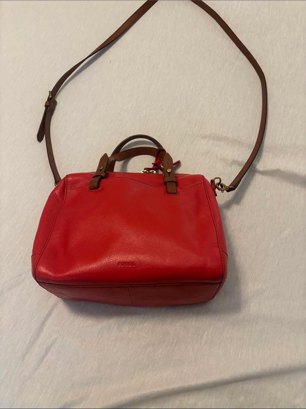 Fossil Rachel Brick Red 100% Leather Rachel Satchel double handles & crossbody